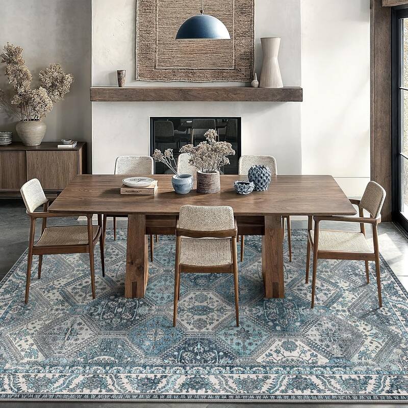 Mcow Vintage Wood-Tone Low-Pile Washable Non-Slip Area Rug