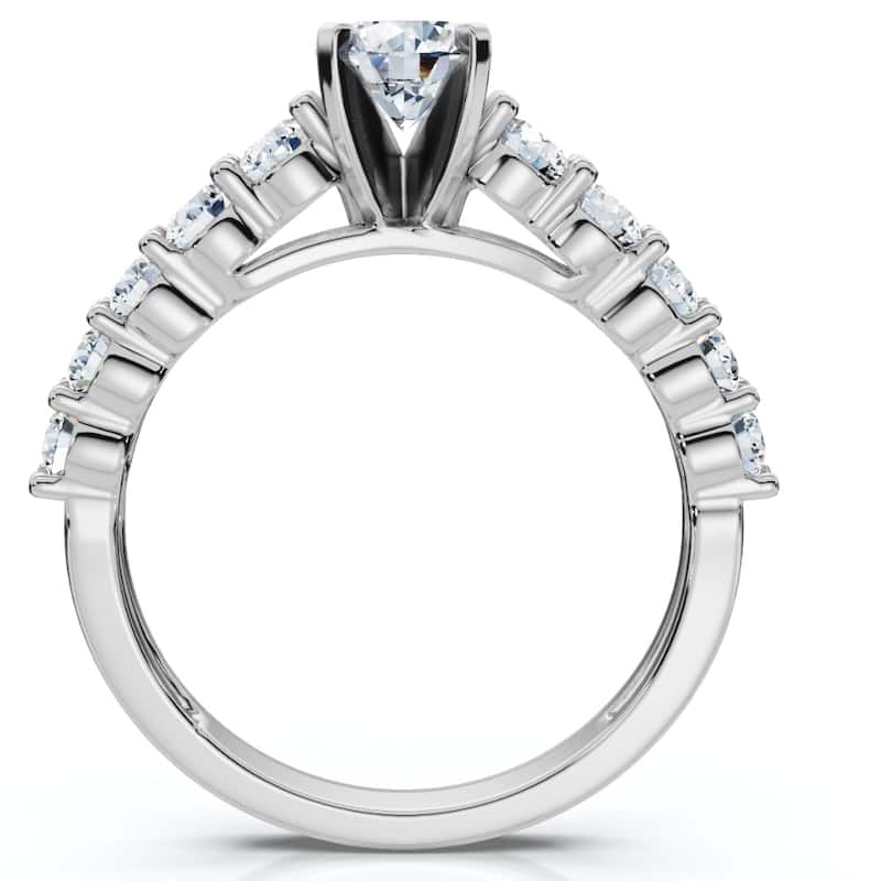 1 1/2Ct Diamond Engagement Ring Round Cut White Gold With Side Stones