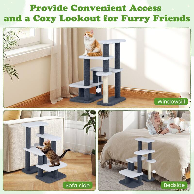 Gymax 2-in-1 Cat Tree Tower Pet Steps w/ Scratching Posts Hanging Toy