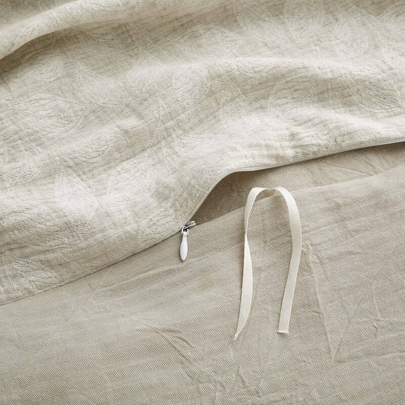 Floral Jacquard Cotton Linen Blend Duvet Cover Set, Bedding Set with Pillowcases