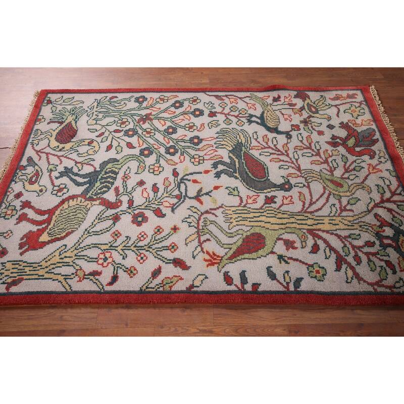 Animal Pictorial Ziegler Indian Rug Hand-Knotted Wool Carpet - 4'1"x 5'10"