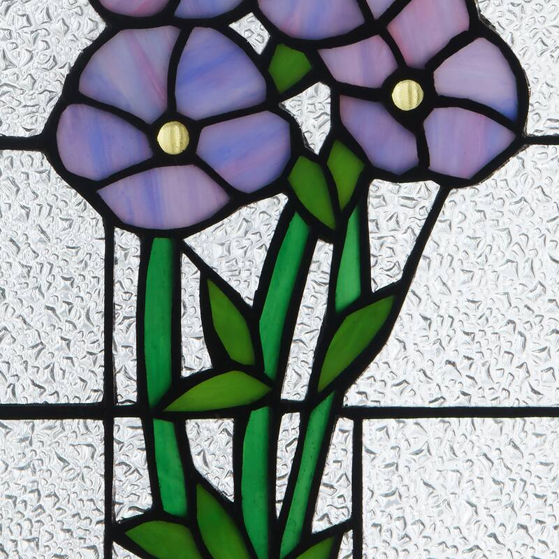 River of Goods Forget Me Nots in Bloom River of Goods Purple, Clear and Green Stained Glass Window Panel - 7.5" x 0.25" x 10"