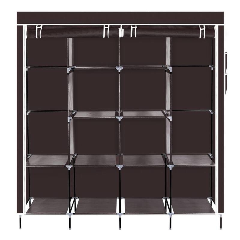 67" Clothes Closet Portable Wardrobe Clothes Storage Rack 12 Shelves 4 Side Pockets Dark Brown - Brown