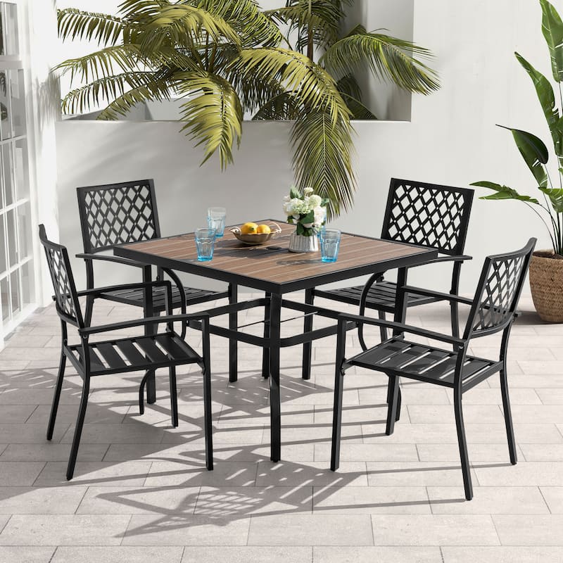 Patio Dining Set with Umbrella Hole, Stackable Design