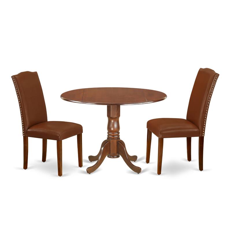 East West Furniture Kitchen Table Set- a Round Table and Brown Faux Faux Leather Dining Chairs, Mahogany (Pieces Options)