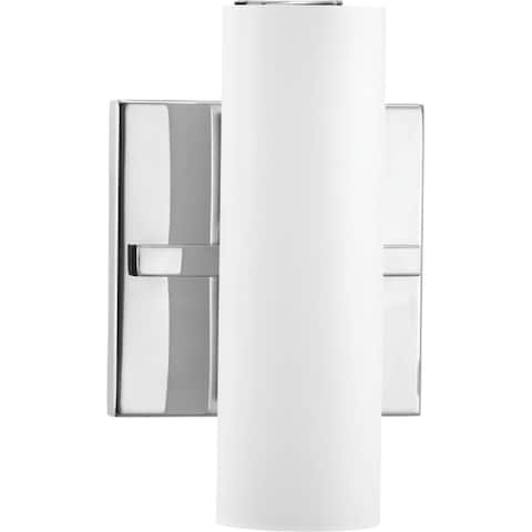 Colonnade LED Collection 1-Light Polished Chrome Etched White Glass Luxe Bath Vanity Light