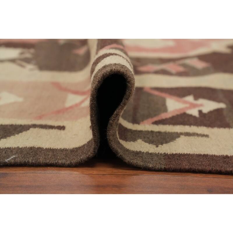 Hand Woven Oriental 100% Wool Carpet Southwestern Tribal Brown Kilim Area Rug - 11' 5'' X 9' 8''