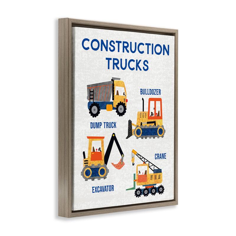 Stupell Educational Construction Trucks Framed Floater Canvas Wall Art Design By Conrad Knutsen