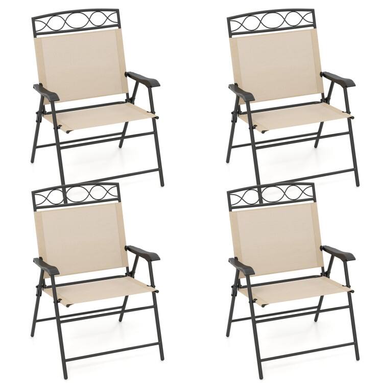 Folding Patio Folding Chairs Set of 4 with Metal Frame and Ergonomic Design - 25.5" x 24" x 36" (L x W x H) - Beige