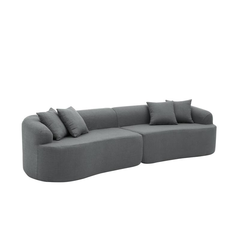Curved Modular Sectional Sofa, Compressed 4-Seater Foam Couch, Comfy Wool Fabric Upholstered Sofa for Living Room, Bedroom