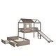 preview thumbnail 13 of 16, House-Shaped Twin Over Twin Bunk Bed with Slide, Storage Drawers, and Full-Length Guardrails