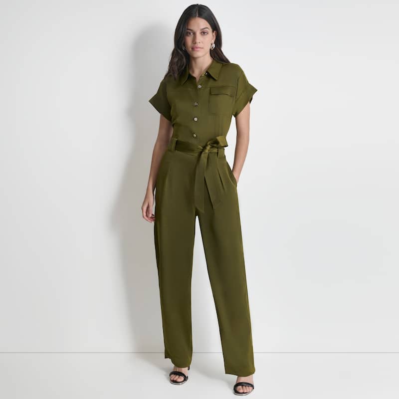 DKNY Utility Glazed Jumpsuit - Dark Olive - 4