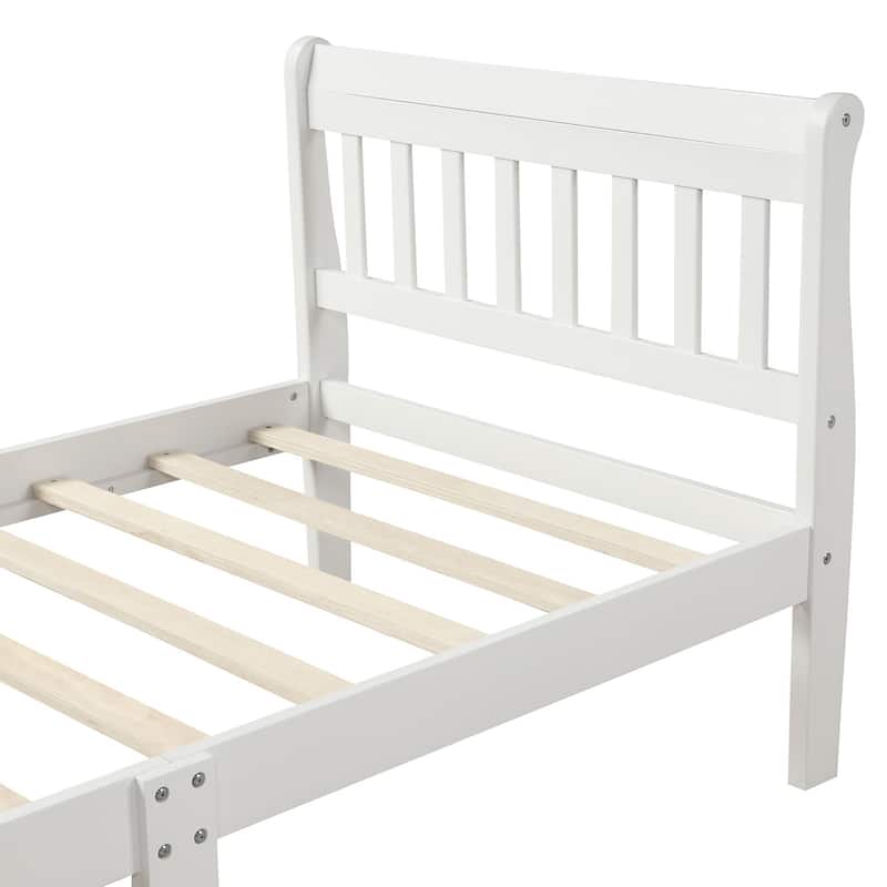 Classic Sleigh Bed Twin Size Platform Bed with Hollow Design Headboard and Footboard, Solid Wood Frame with Slat Support