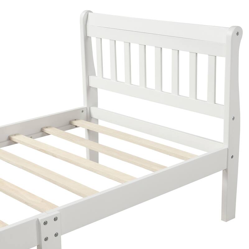 Twin Wood Platform Bed Frame with Headboard & Footboard, White/Espresso/Oak, No Box Spring Needed