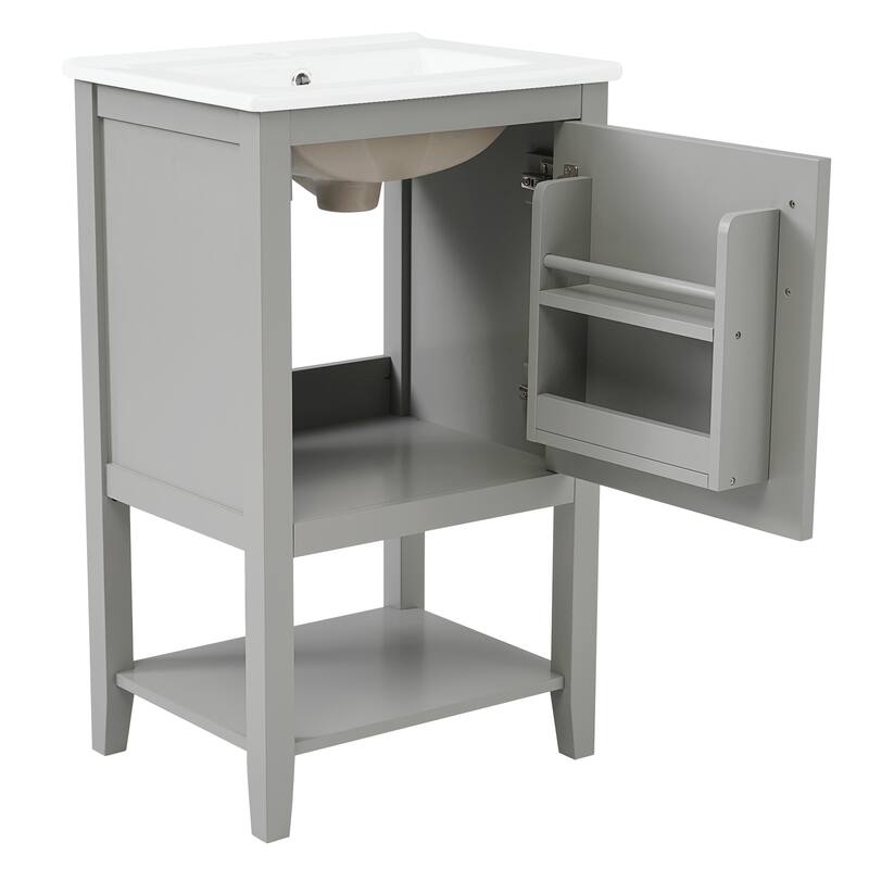 Small Bathroom Vanity with Sink, Bathroom Storage Cabinet with Soft Close Door, Single Vanity with Storage Rack and Open Shelf