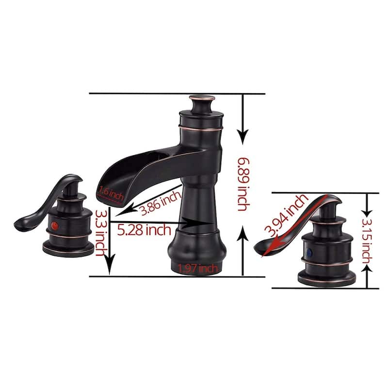 Rustic Bronze Widespread 2-Handle Waterfall Bathroom Faucet
