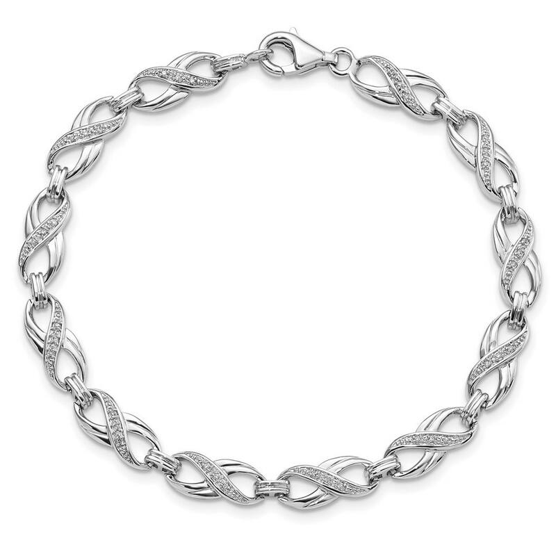 Curata 925 Sterling Silver Polished Fancy Lobster Closure Diamond Bracelet