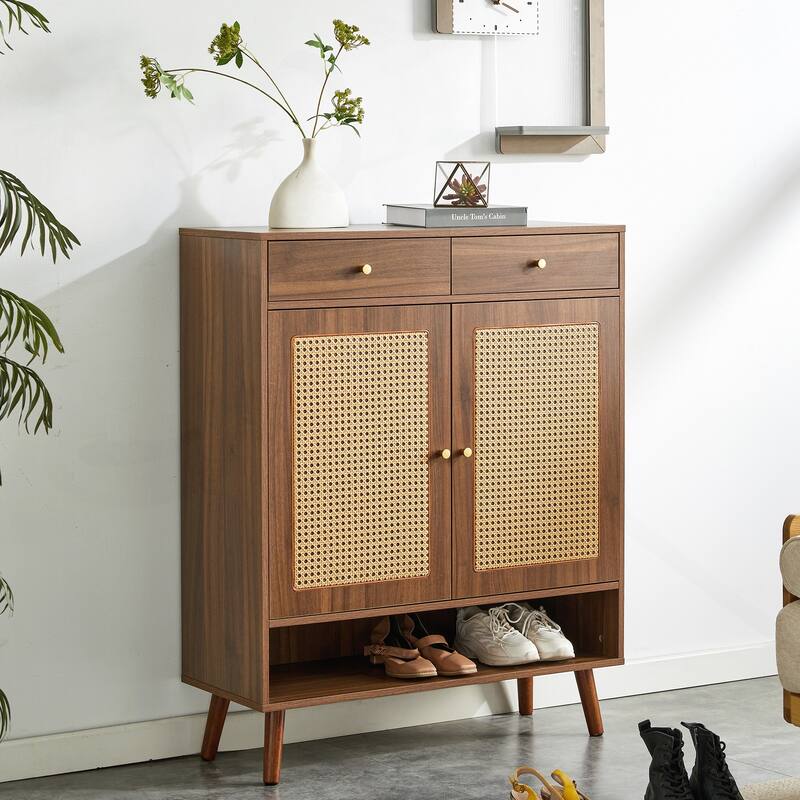 Versatile Minimalist Shoe Cabinet for Various Home Styles with Ample Storage - Walnut