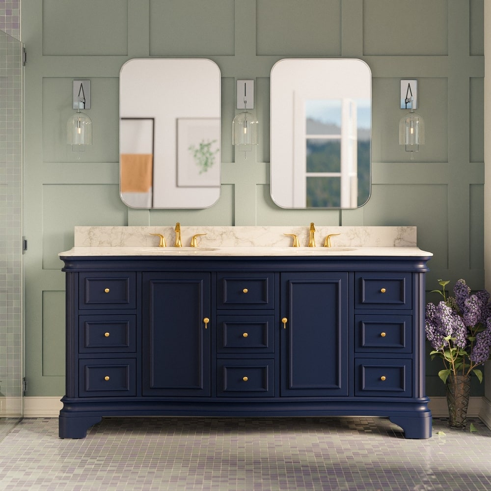 KitchenBathCollection Katherine 72" Double Bathroom Vanity with Carrara Marble Top