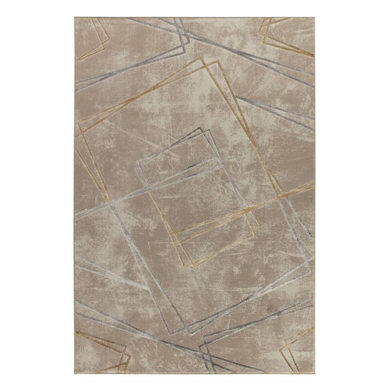 Maz Collection Beige/Gray/Yellow Contemporary Lines Area Rug - Rectangle 8' x 10'9"