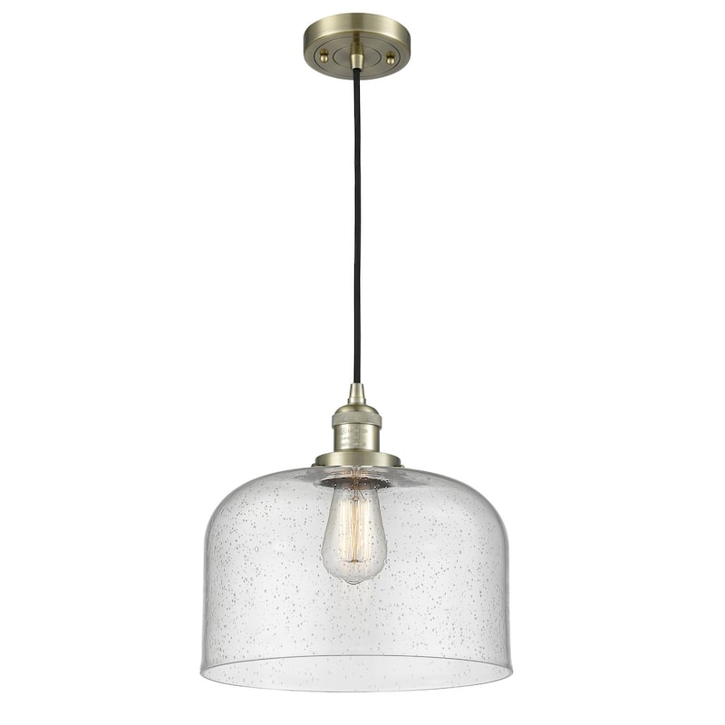 Innovations Lighting X-Large Bell Single Light 12" Wide Pendant - Antique Brass / Seedy