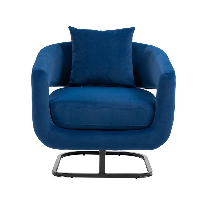 Upholstered Tufted Living Room Chair Textured Linen Fabric Accent Chair with Metal Stand - Navy