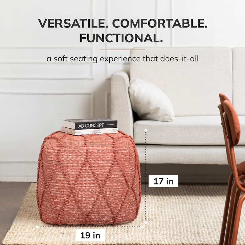 Jani Pouf Ottoman - Cotton-Blend Upholstery with Firm EPP Bead Filling - Footrest or Extra Seating for Living Room