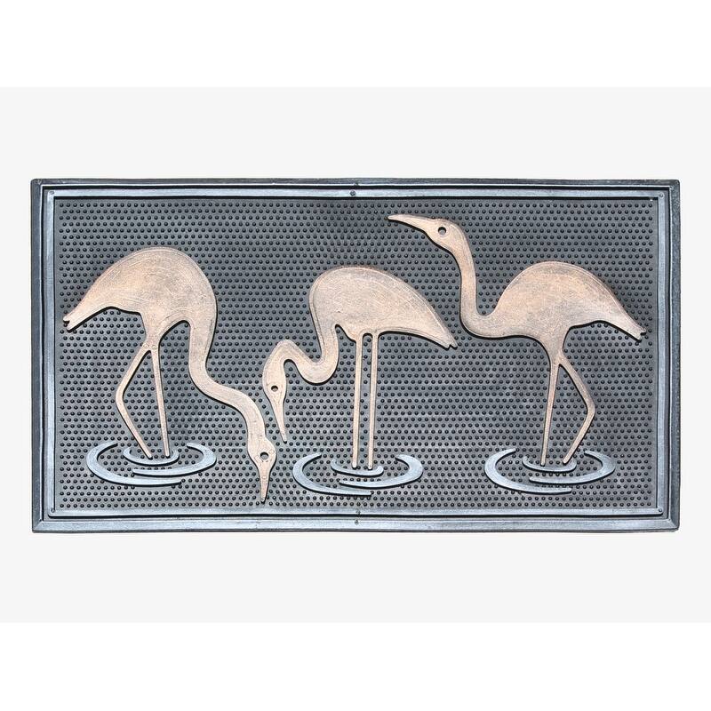 A1HC Flamingo Rubber Pin Mat Copper Silver Hand Finished Doormat, 18"X30" - Black/Copper