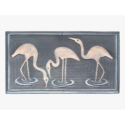 A1HC Flamingo Rubber Pin Mat Copper Silver Hand Finished Doormat, 18"X30"