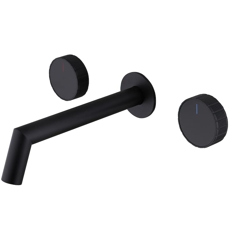 Solid Brass Wall Mounted Double Handle Widespread Bathroom Faucet - Matte Black