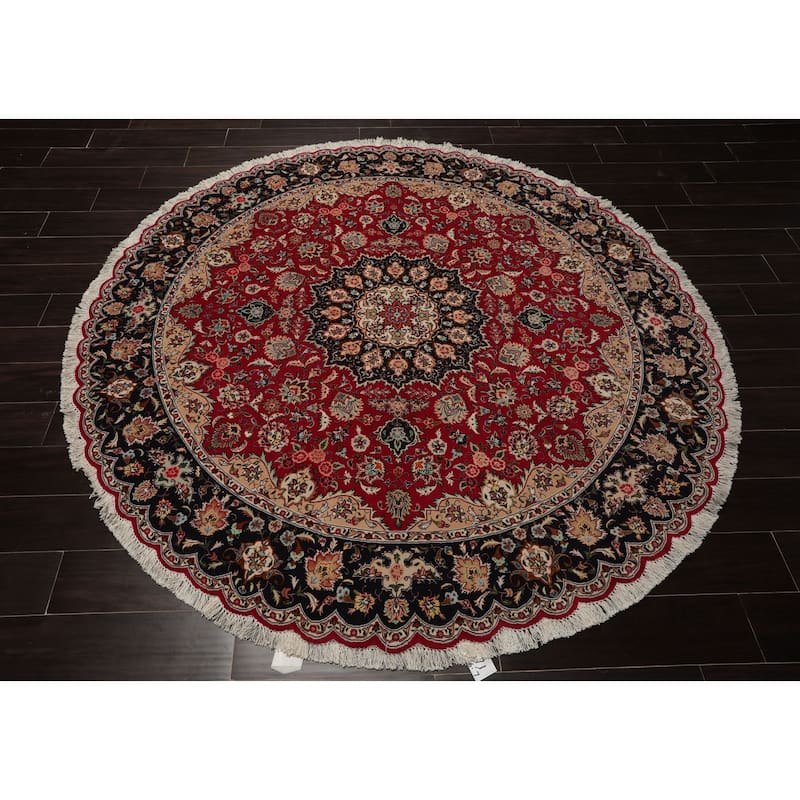 6'7''x6'7'' Hand Knotted Fuschia Round Wool Oriental Area Rug - 6' 7'' x 6' 7''-Round