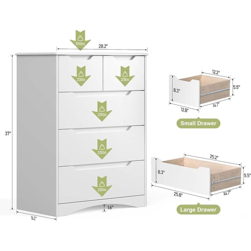 4 Drawer Dresser Chest of Drawers White for Bedroom, Modern Vertical Storage Dressing Table