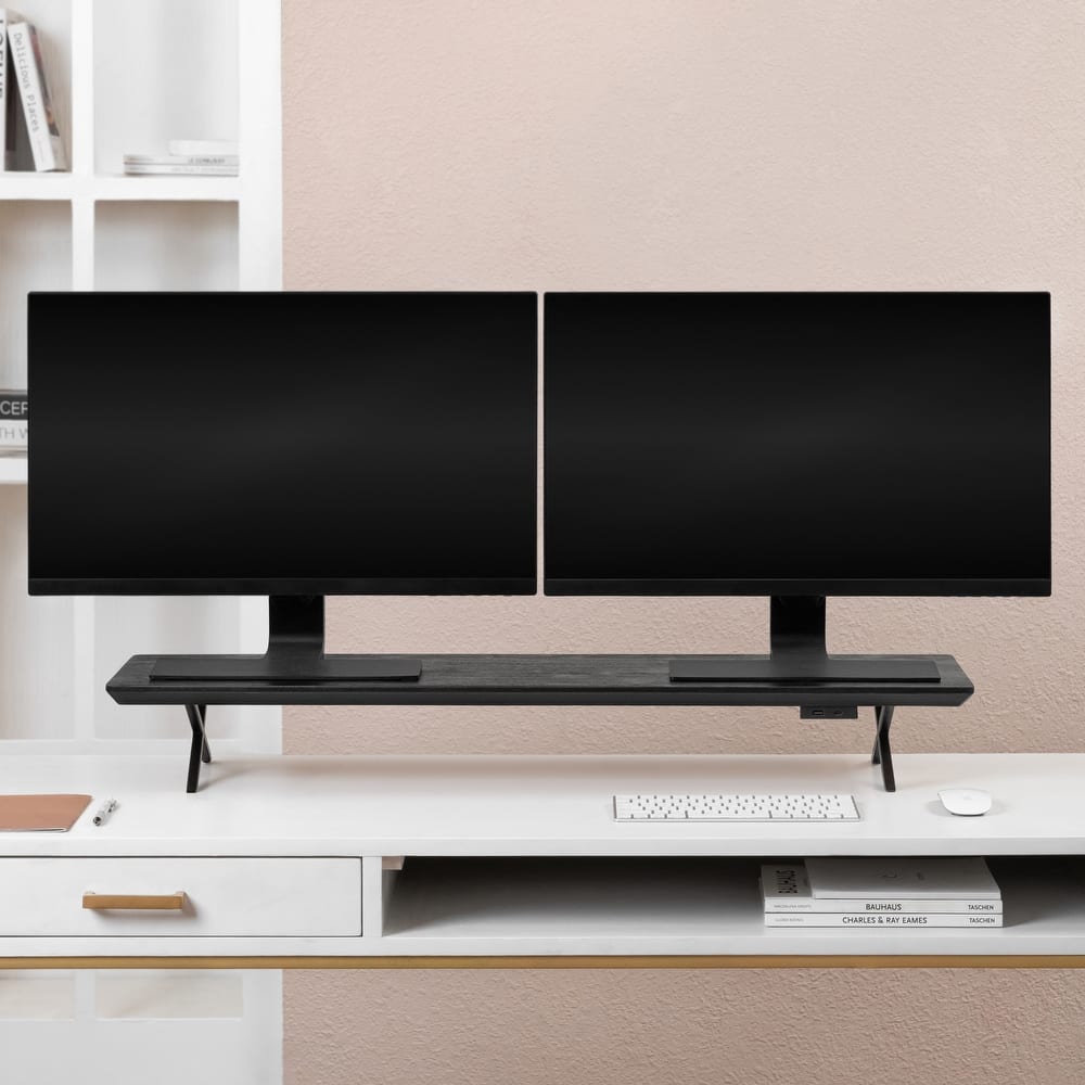 Jani Wood Monitor Stand Riser Desk - Ergonomic Design Stand, Desktop Organizer Table for Home, Office Workspace, Gaming Desk