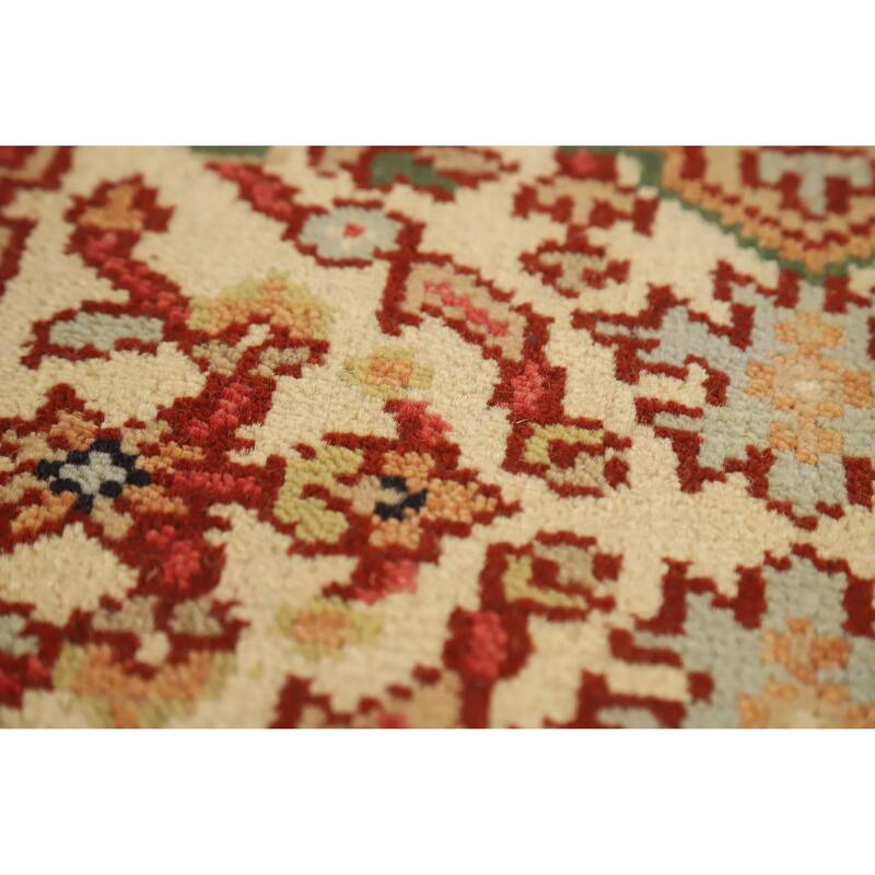 Geometric Traditional Heriz Serapi Runner Rug Hand-Knotted Wool Carpet - 2'7" x 11'10"