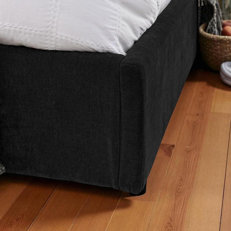 Queen/King Size Upholstered Hydraulic Storage Platform Bed with Chenille Fabric and Integrated Headboard