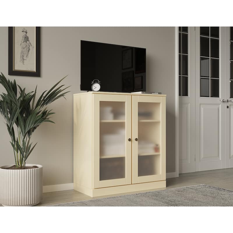 Palace Imports 100% Solid Wood TV Stand with Frosted Glass Doors for TVs up to 32" - Yellow