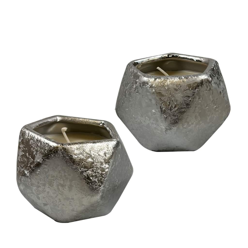 Silver Prism Metallic Candle Bowl Set of Two for Elegant Decor