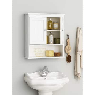 Spirich-Bathroom Wall Spacesaver Storage Cabinet Over The Toilet with Door , Wooden, White