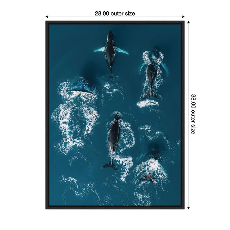 Kate and Laurel Sylvie School of Humpback Whales in the Blue Ocean Framed Canvas by Michael Schauer