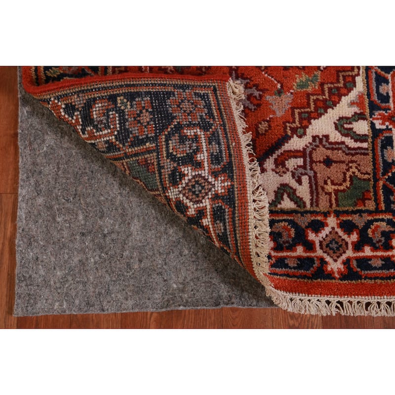 Hand Knotted Oriental 100% Wool Carpet Traditional Geometric Oranges & Rust Heriz (serapi) Runner Rug - 11' 8'' X 2' 6''