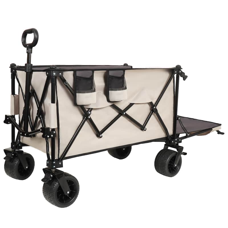 Foldable Wagon With Extended Tailgate, Extra Long Extender Wagon Cart,Beach Wagon Cart Heavy Duty