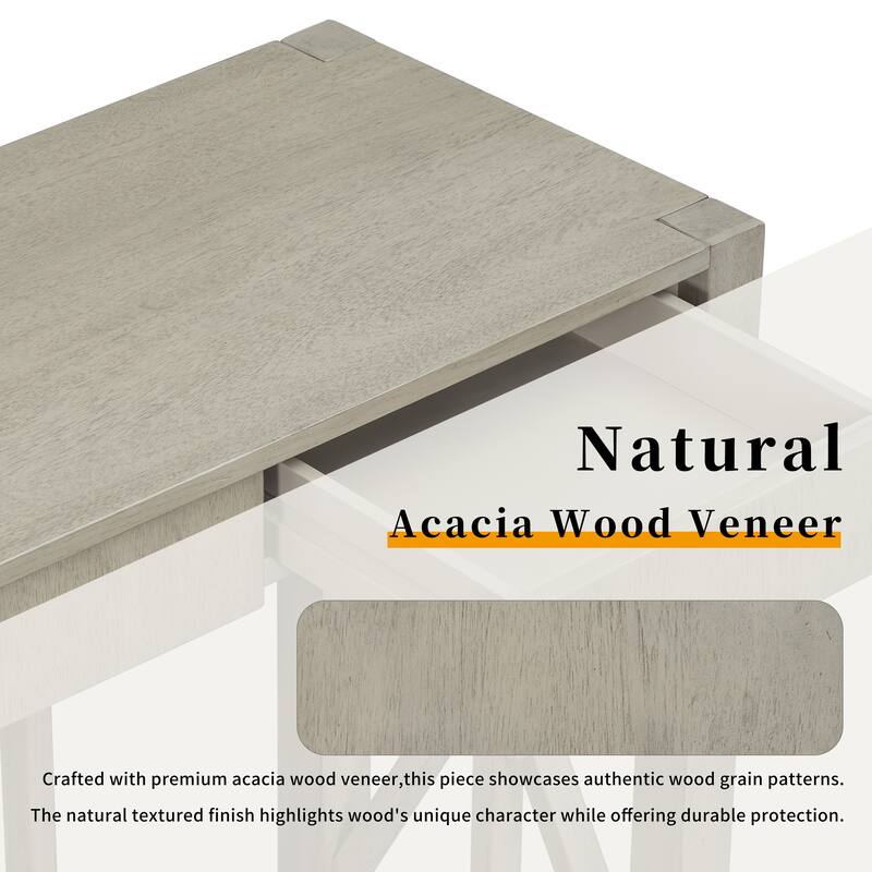60''Acacia Veneer Console Table with 4 Spacious Drawers, Modern Crisscross Design Entryway Table with Open Bottom Storage