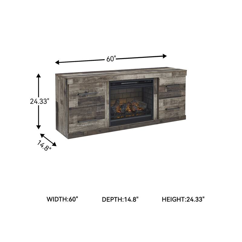 Signature Design by Ashley Derekson Multi Gray 60" TV Stand for TVs up to 69" with Electric Fireplace - 60"W x 15"D x 44.5"H