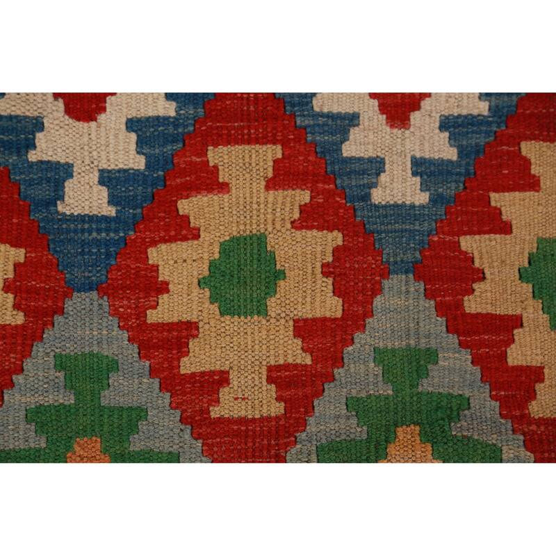 Geometric Multi-Color Kilim Oriental Large Rug Flatweave Wool Carpet - 10'0"x 16'1"