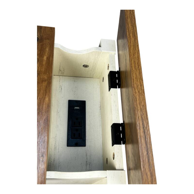 Farmhouse End Table with Charging Station,Night Stand with Barn Door and Drawer