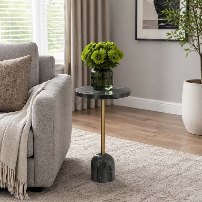 Modern Marble Top & Base Accent Table - Gray