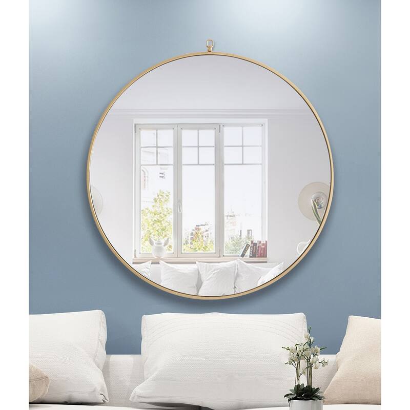 Strick & Bolton Patti Metal 36-inch Round Mirror with Decorative Hook