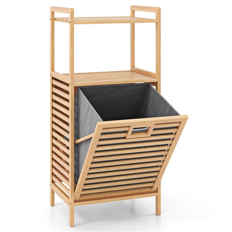 Wicker Tilt-Out Laundry Hamper with Shelves Removable Basket & Storage Natural and Gray - 18" × 13" × 38"