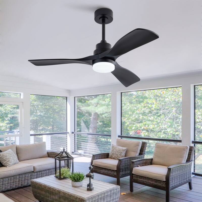 42 Inch Black Ceiling Fan with Lights and Remote, 3-Blade, Noiseless Reversible DC Motor - Modern Patio Fan