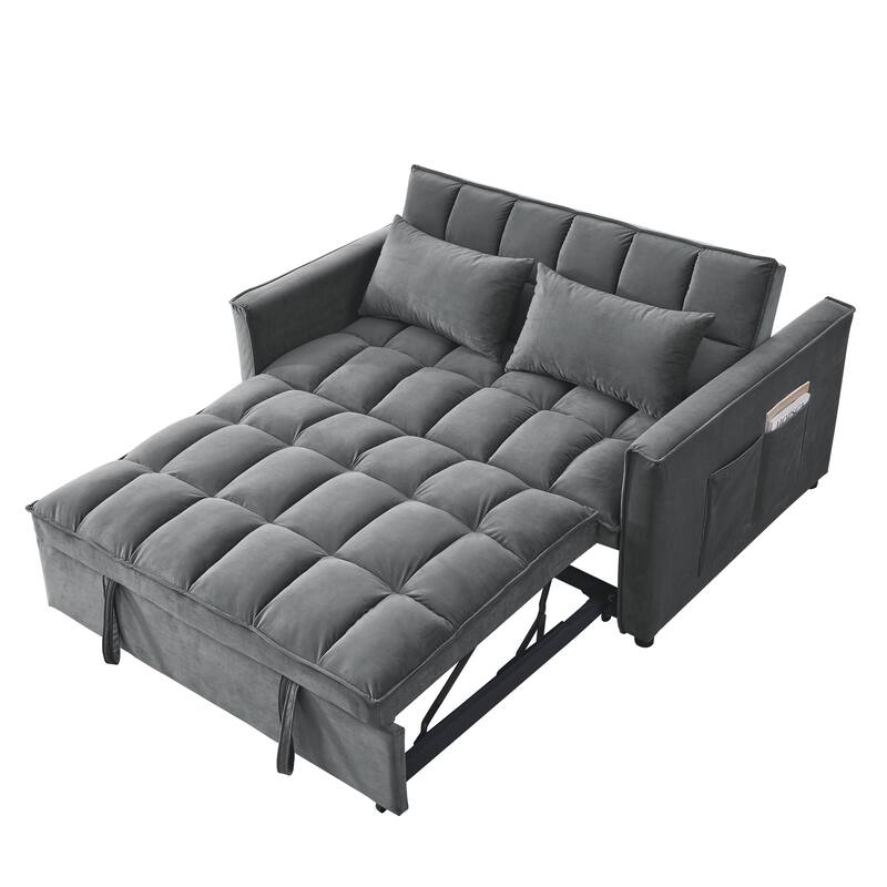 3-in-1 Convertible Sofa Bed, 3-Position Adjustable Backrest, 2-Seater, Velvet Grey, 54" Wide